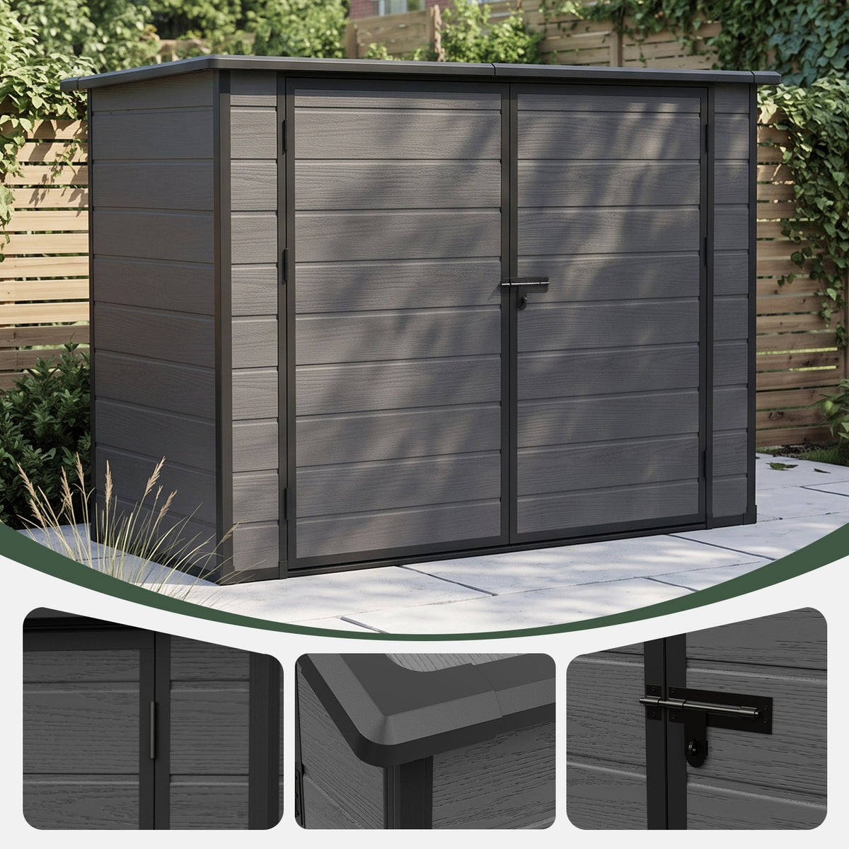 7 x 4 ft Outdoor Plastic Bike Storage Shed with Pent Roof & Double Doors