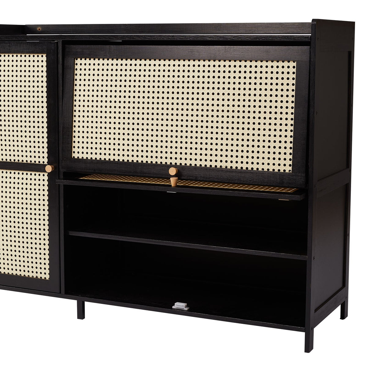 3-Door Rattan-Style Shoe Cabinet with Flip-Down Storage