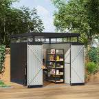 2 x 2.6m Metal Garden Storage Shed with Flat Roof & Lockable Double Doors