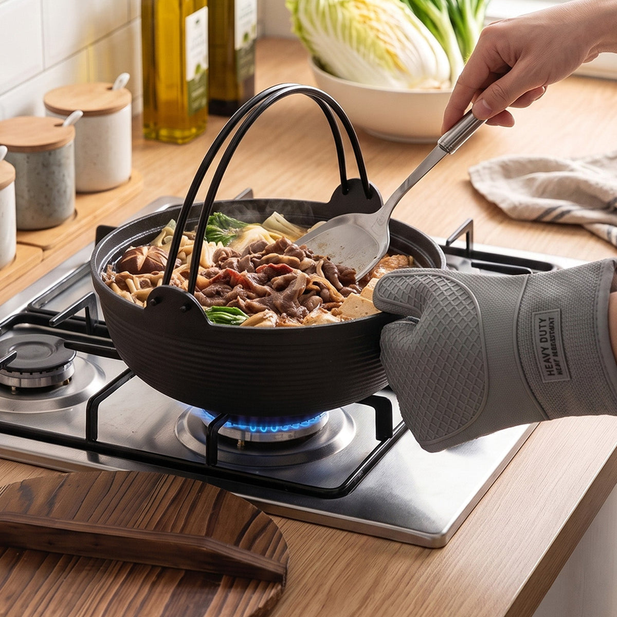 4L Cast Iron Nabe Pot with Double Handles