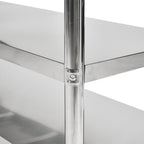 3-Tier Stainless Steel Prep Table with Smooth Castors and Adjustable Feet