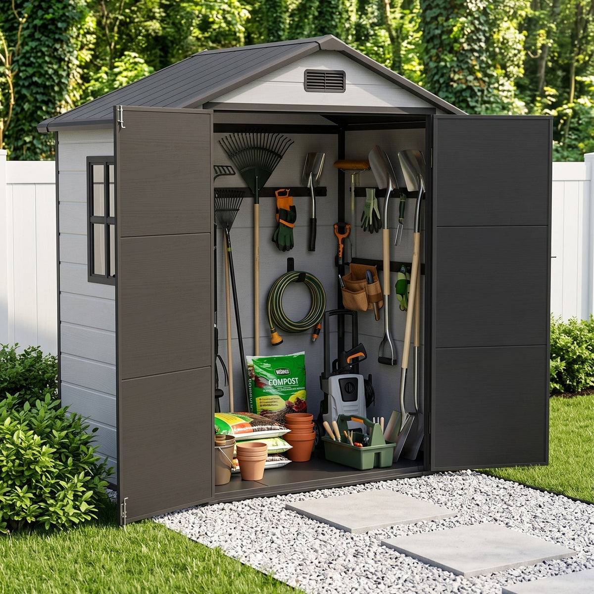 6 x 4 ft Plastic Garden Storage Shed with Apex Roof & Padlockable Double Doors