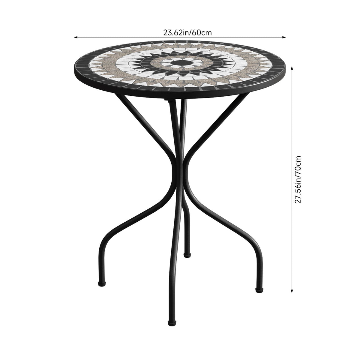 3 Piece Black Aluminium Garden Bistro Set with Mosaic Table Top