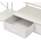 160cm White TV Stand with 2 Fabric Drawers & Open Shelves