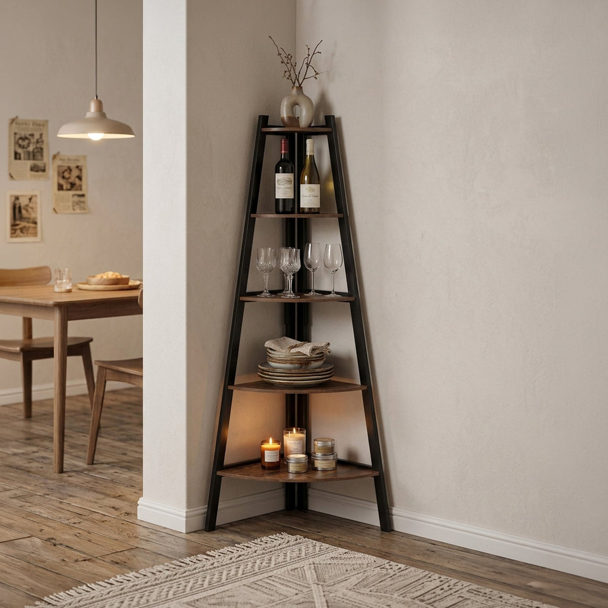 5-Tier Vintage Ladder Corner Shelf