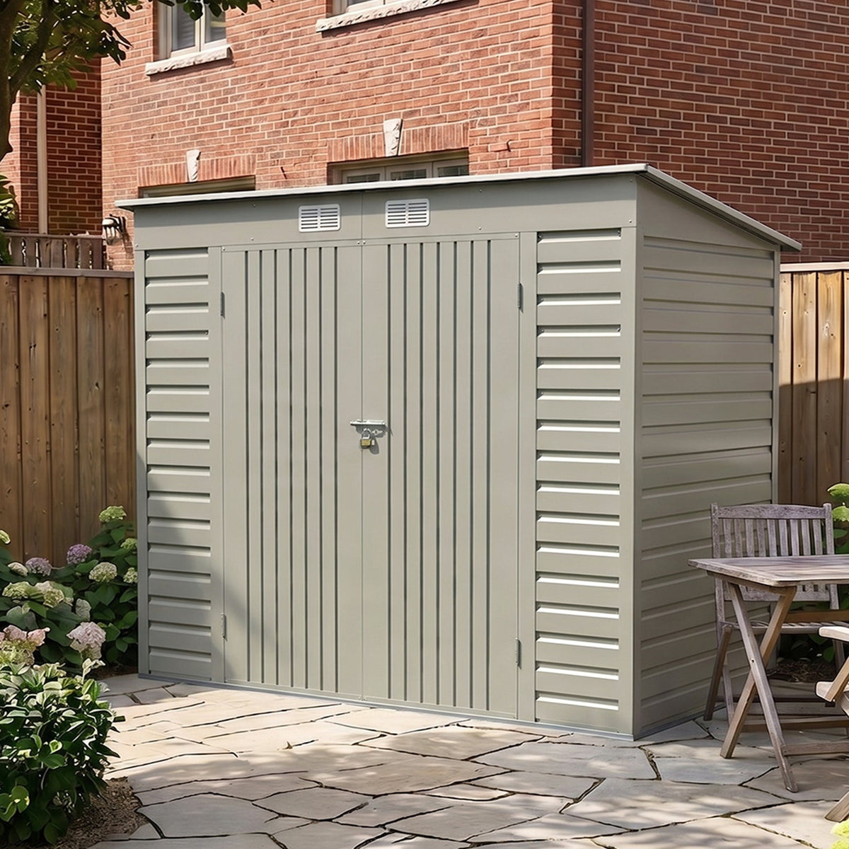 8 x 4 ft Metal Garden Storage Shed with Pent Roof & Padlockable Double Doors