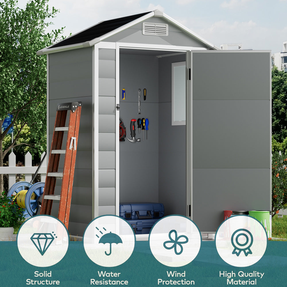 4 x 3 ft Plastic Garden Storage Shed with Apex Roof & Lockable Door