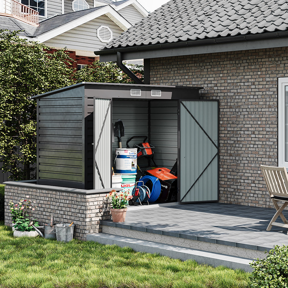 8 x 4 ft Galvanised Steel Garden Storage Shed with Lockable Double Doors