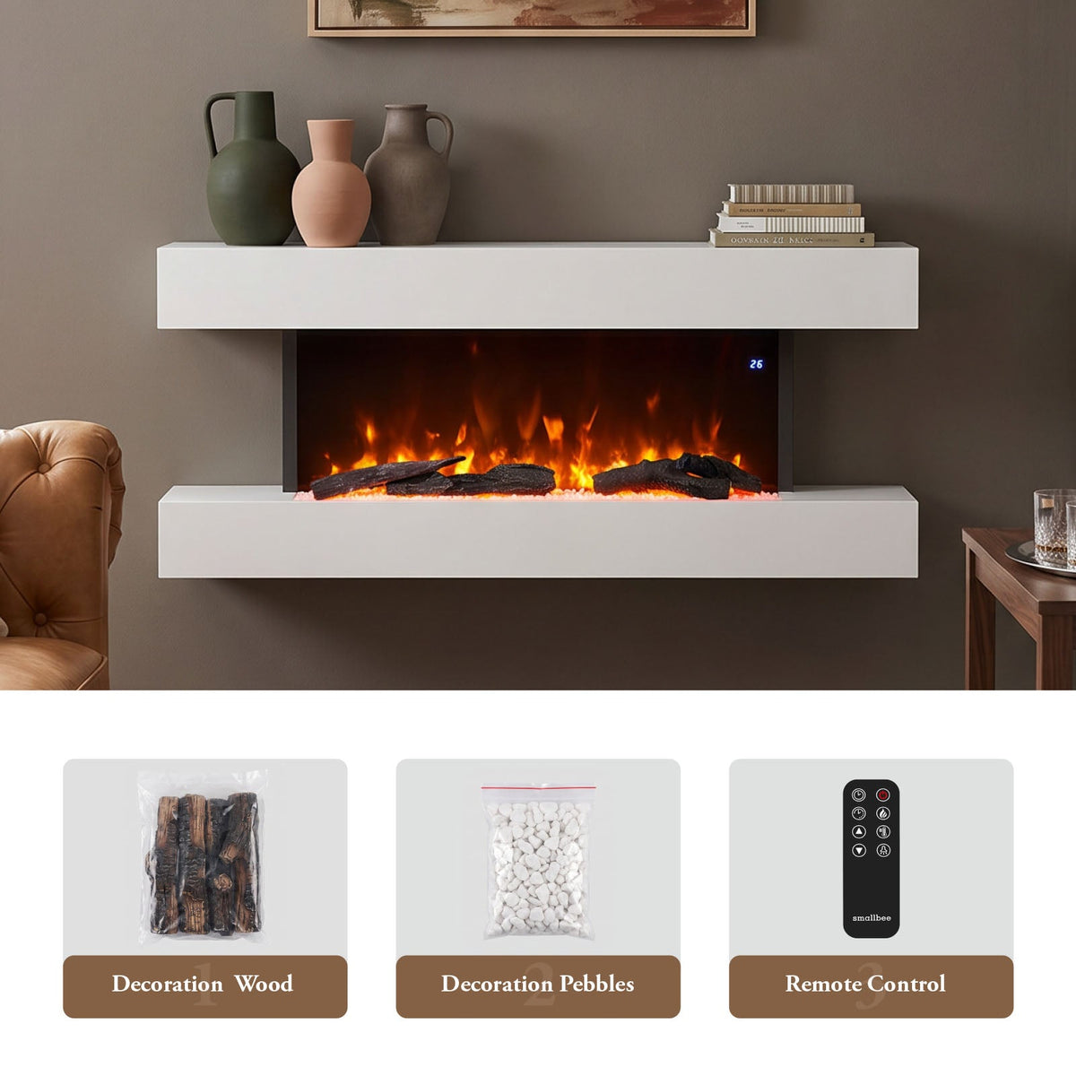 52 Inch Iron Frame Electric Fireplace Suite with WiFi App and Remote Control