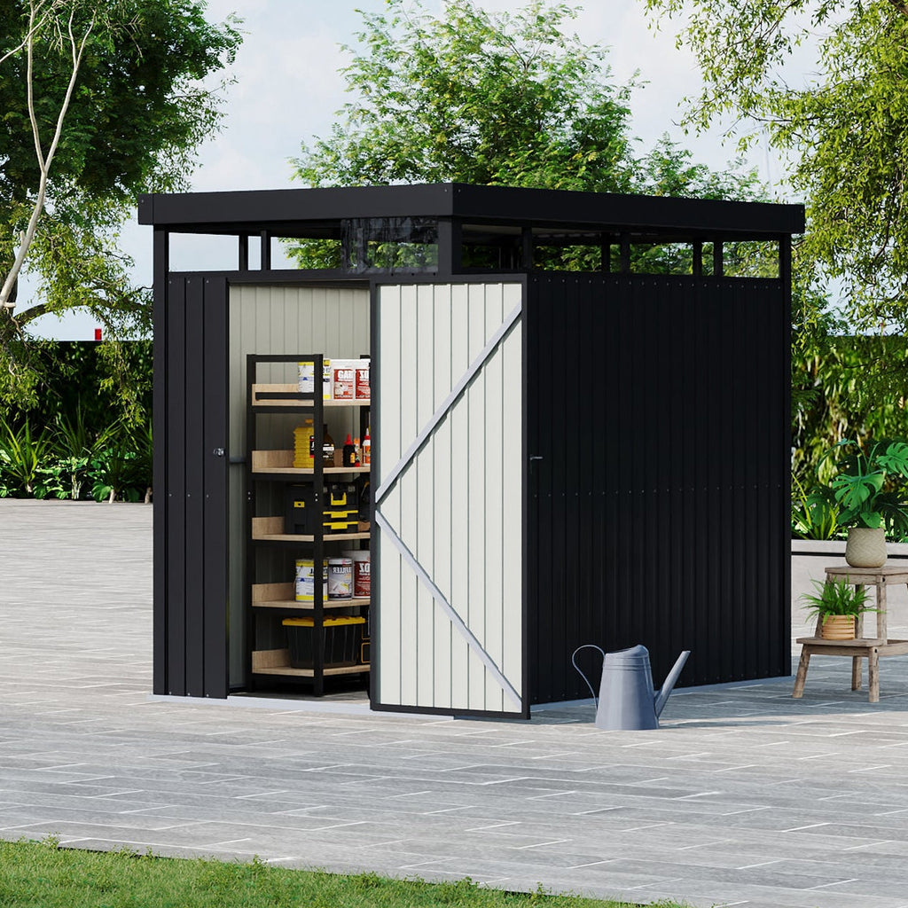 162cm Wide Metal Garden Storage Shed with Flat Roof & Lockable Door