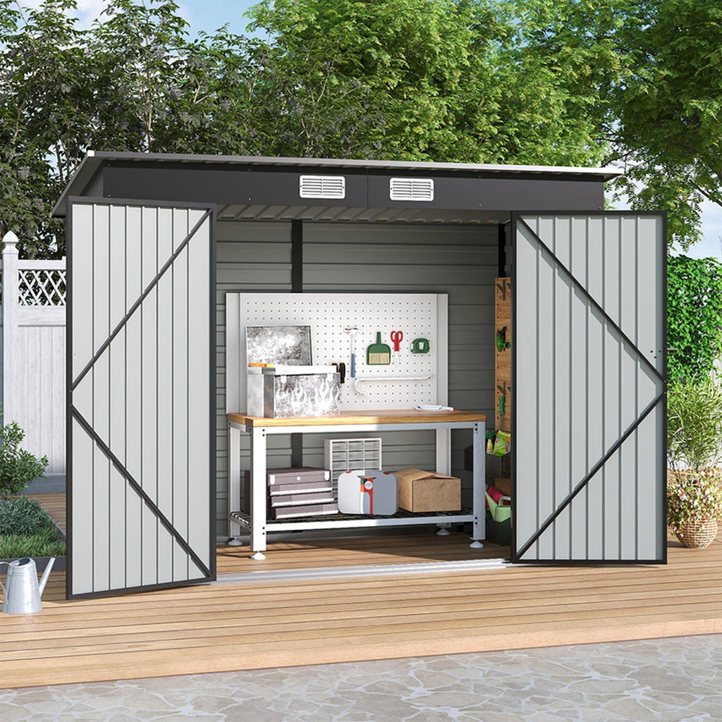 8 x 4 ft Metal Garden Storage Shed with Pent Roof & Lockable Double Doors