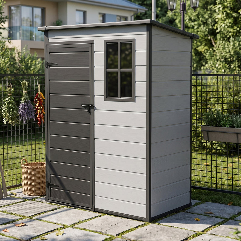 5 x 3 ft Plastic Garden Storage Shed with Pent Roof & Lockable Door