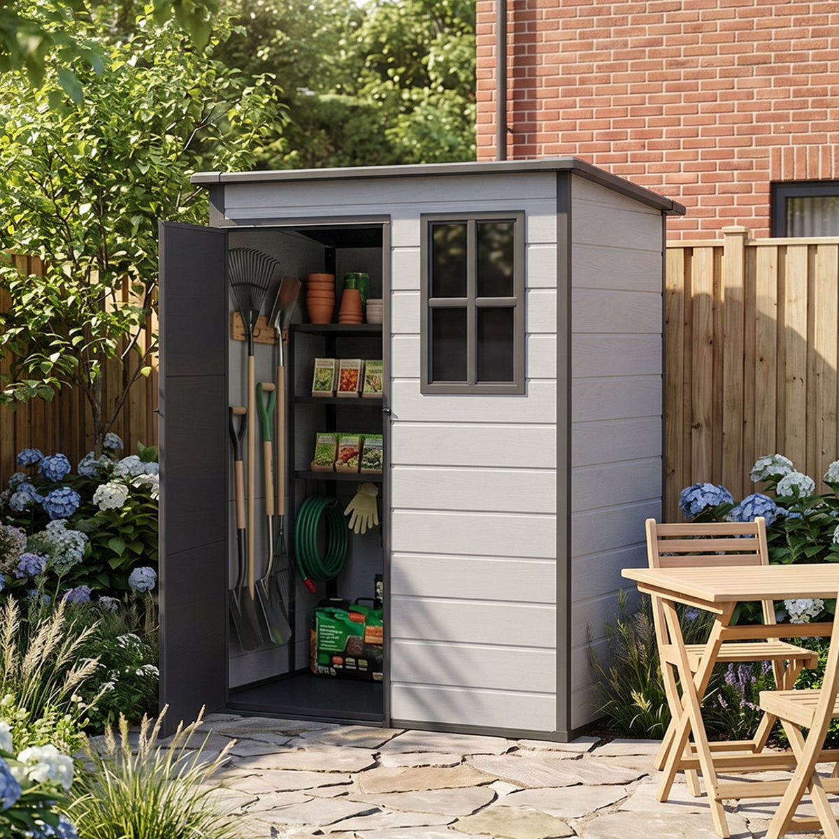 5 x 3 ft Plastic Garden Storage Shed with Pent Roof & Lockable Door