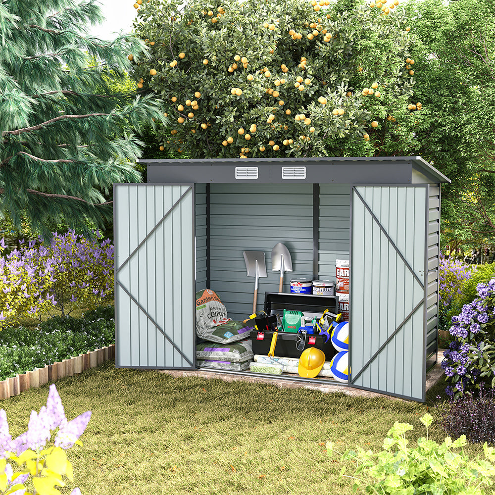 8 x 4 ft Galvanised Steel Garden Storage Shed with Lockable Double Doors