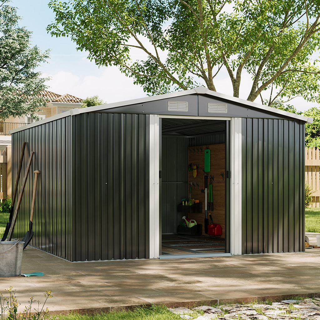 10 x 12 ft Metal Garden Storage Shed with Apex Roof