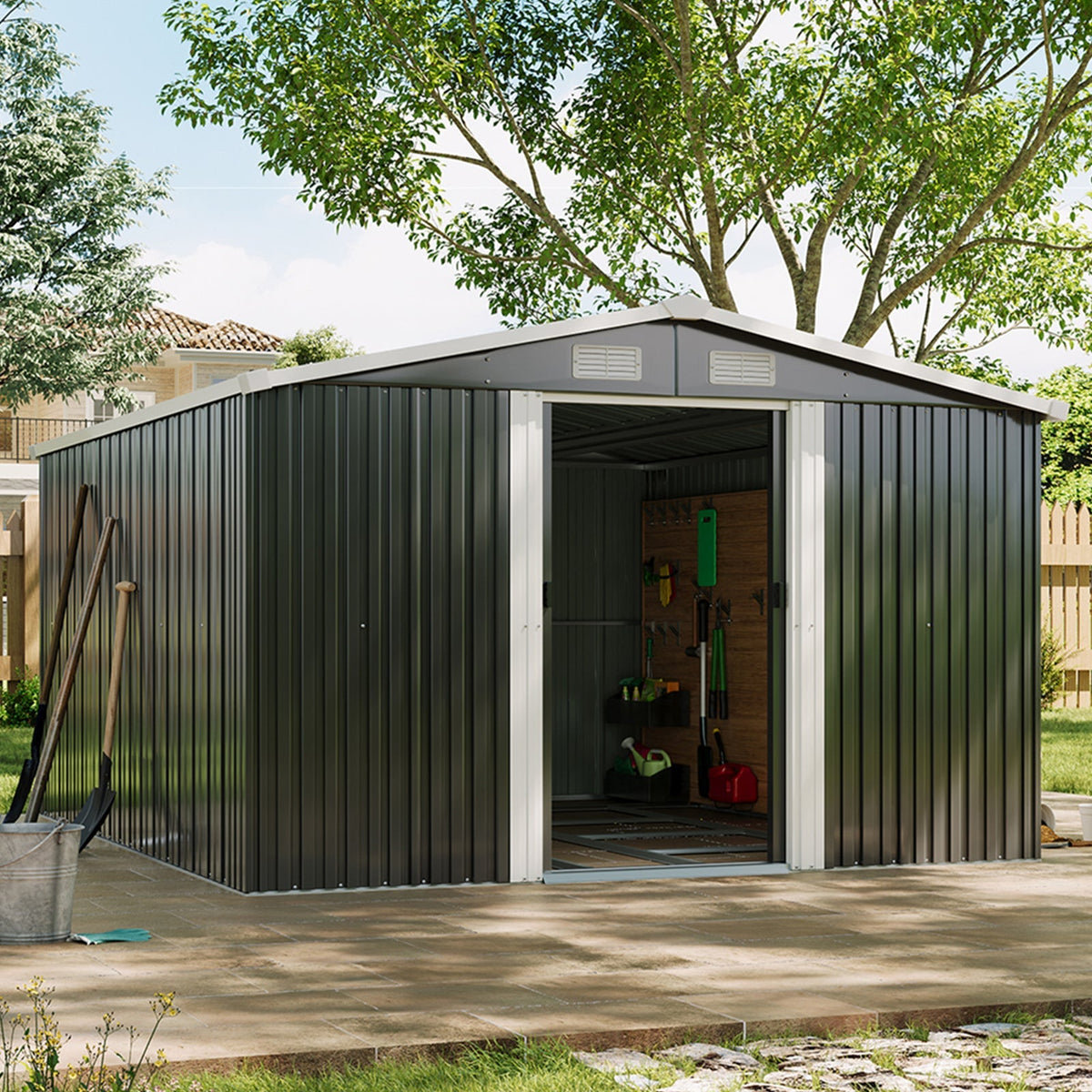 10 x 12 ft Metal Garden Storage Shed with Apex Roof