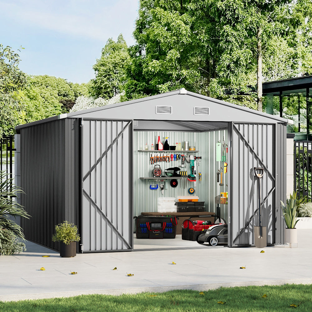 10 ft Wide Metal Garden Storage Shed with Apex Roof