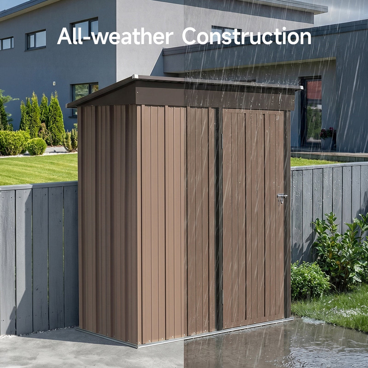 5 x 3 ft Metal Garden Storage Shed with Pent Roof & Lockable Door