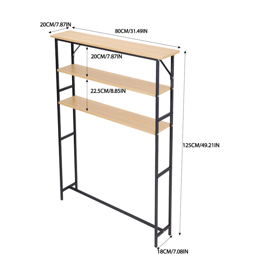 Wood-grain 3-tier narrow console table rack by Garden Sanctuary, featuring a sleek, functional design with multiple storage levels.