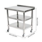 3-Tier Stainless Steel Prep Table with Smooth Castors and Adjustable Feet