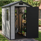 4 x 6 ft Plastic Garden Storage Shed with Apex Roof & Lockable Door