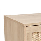 2 Pack Wood and Rattan Side Cabinet