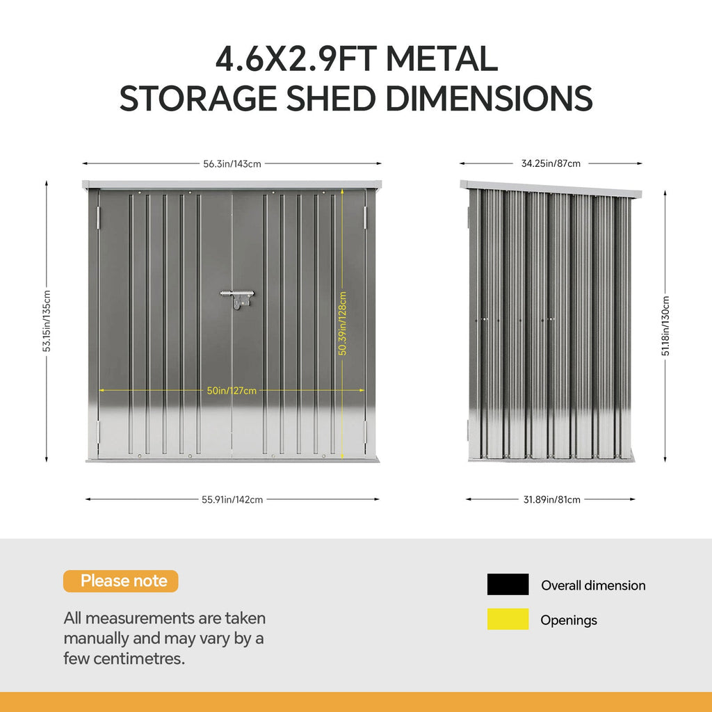 4.6 x 2.9 ft Metal Garden Storage Shed with Pent Roof & Lockable Doors