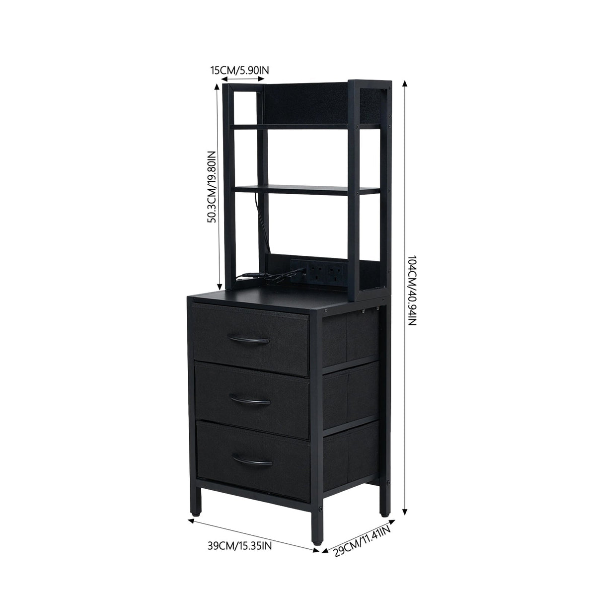 3-Drawer Nightstand with Charging Station & RGB Light Strip