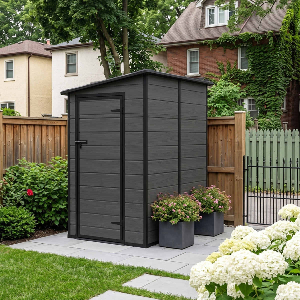 4 x 5 ft Plastic Garden Storage Shed with Pent Roof & Lockable Door