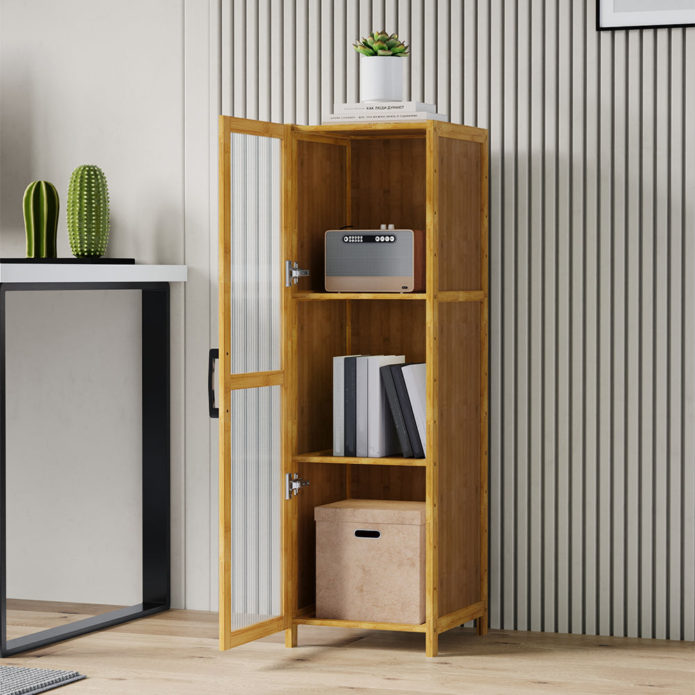 3-Tier Narrow Bookcase Storage Cabinet with Acrylic Door