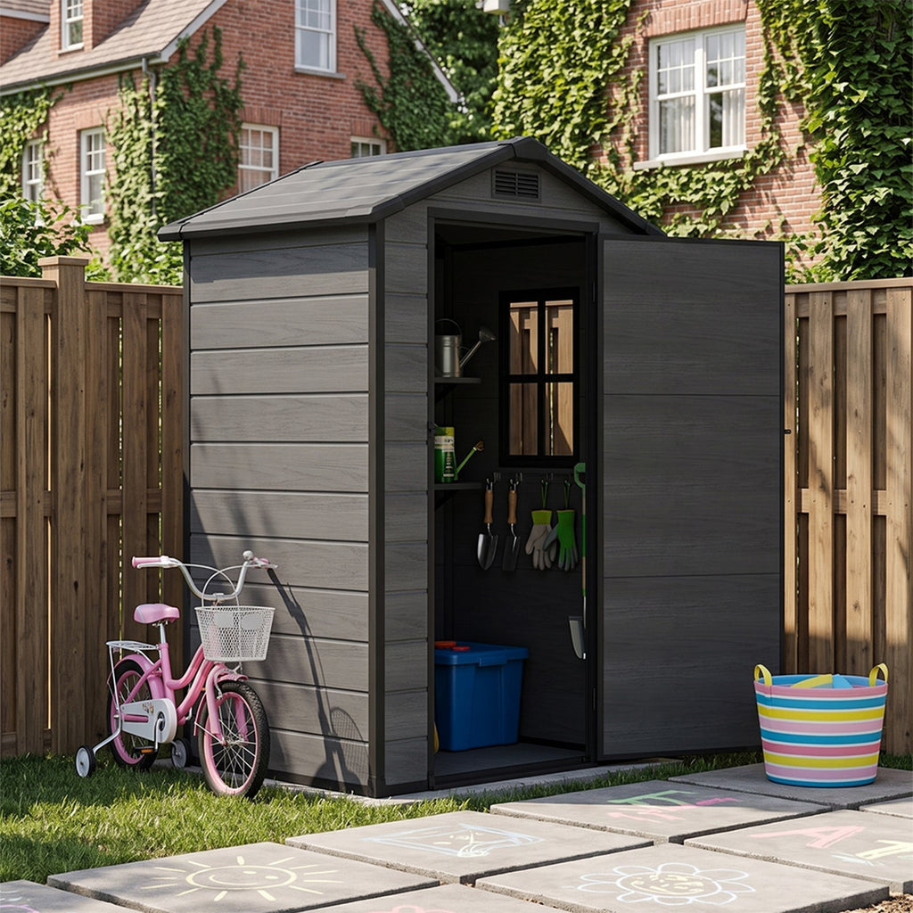 4.4 x 3.4 ft Plastic Garden Storage Shed with Apex Roof & Lockable Hinged Door