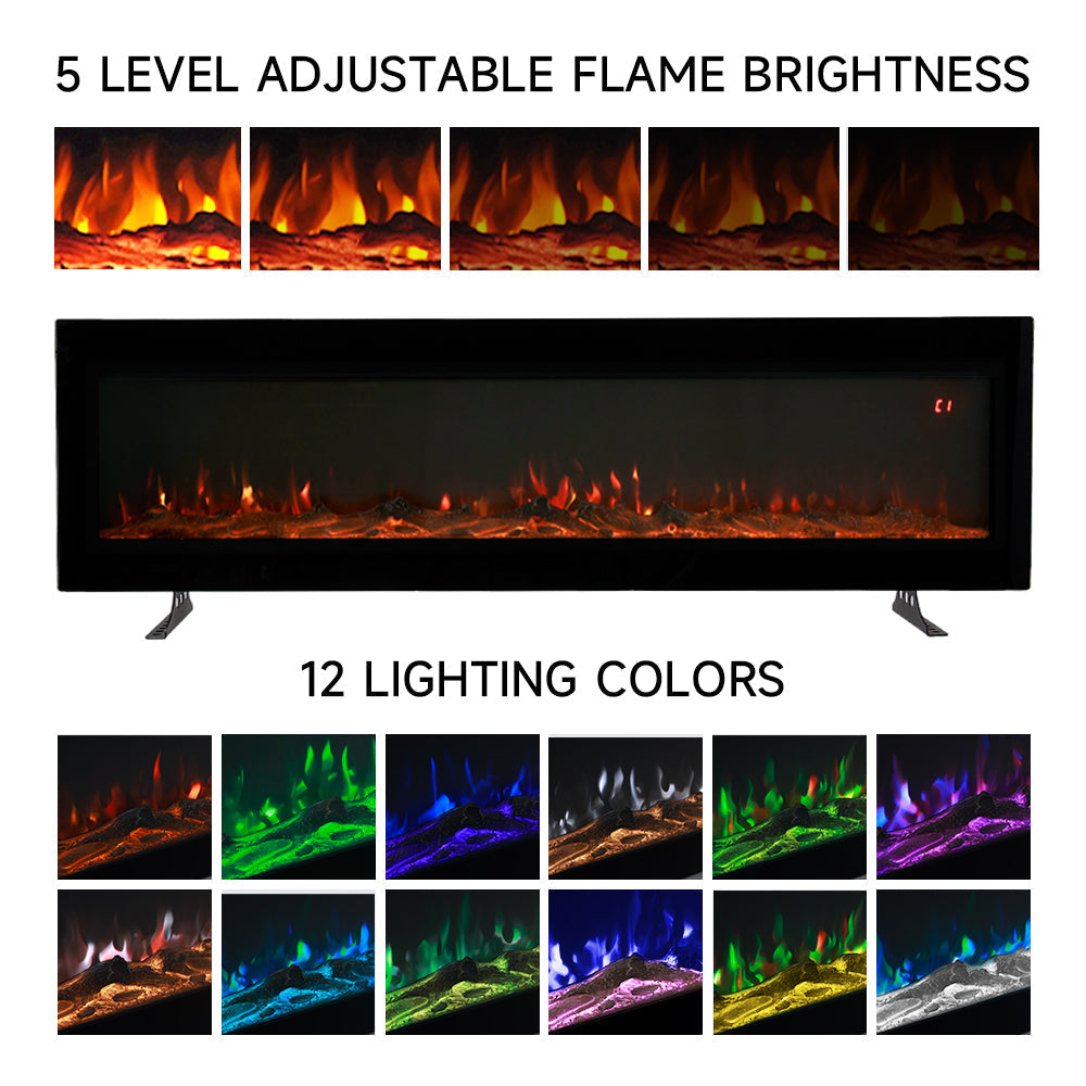 40/50/60 Inch Wall Mounted or Freestanding Electric Fire with 12 Flame Colours