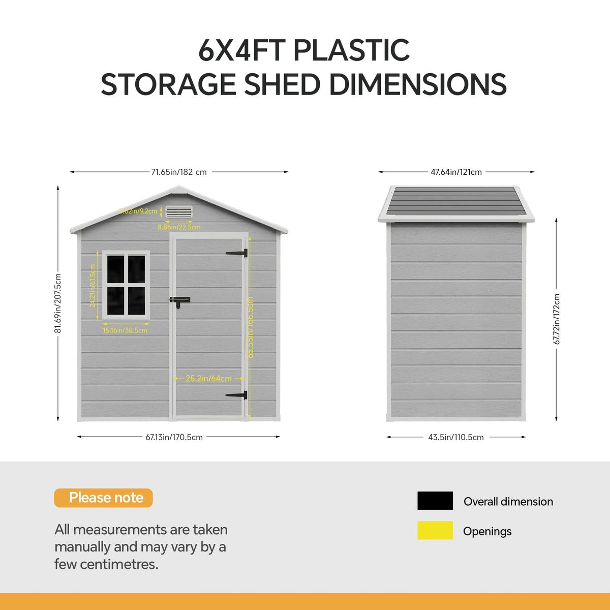 6 x 4 ft Plastic Garden Storage Shed with Apex Roof & Lockable Door