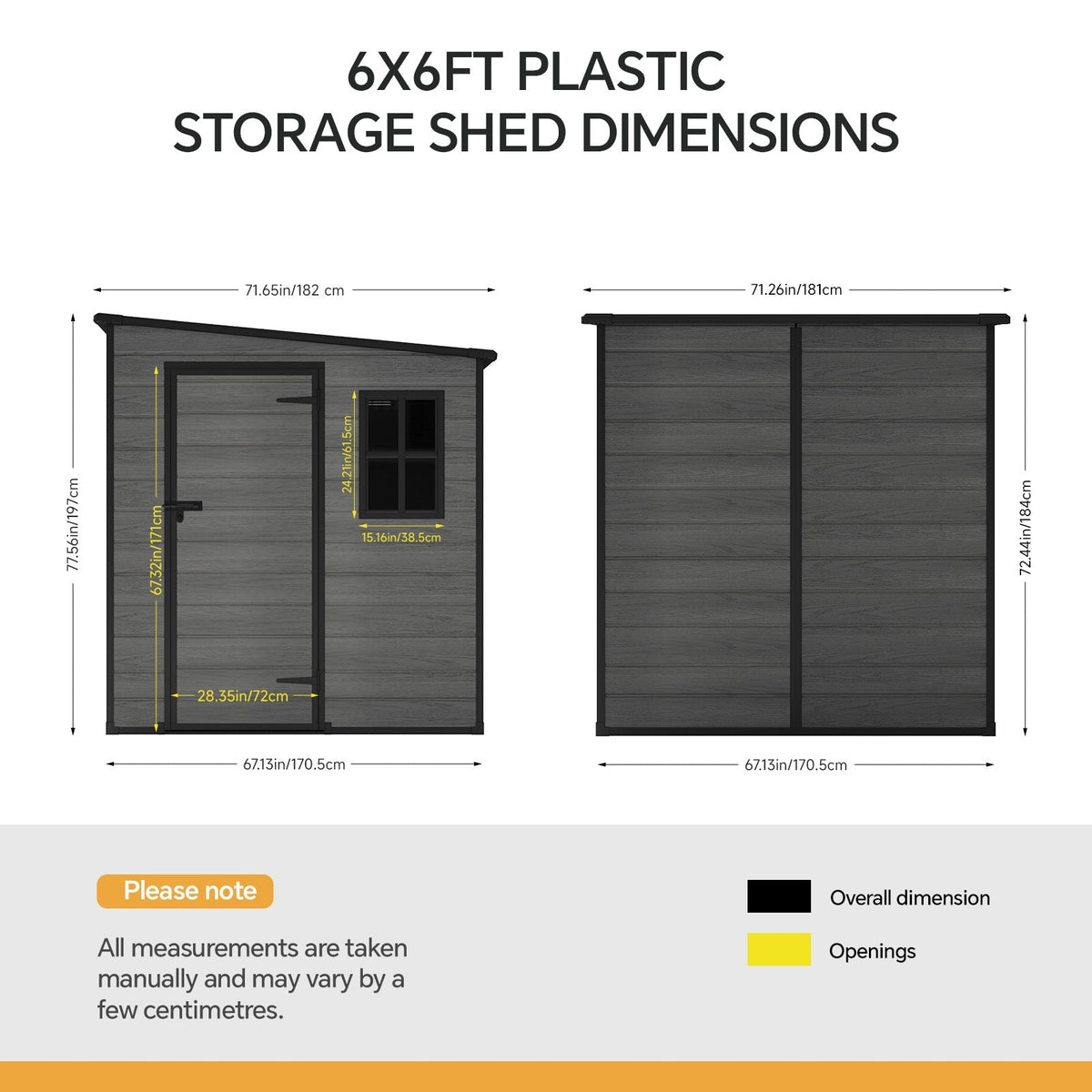 6 x 6 ft Plastic Garden Storage Shed with Pent Roof & Lockable Door