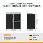 5 x 3 ft Metal Garden Storage Shed with Pent Roof & Shelves
