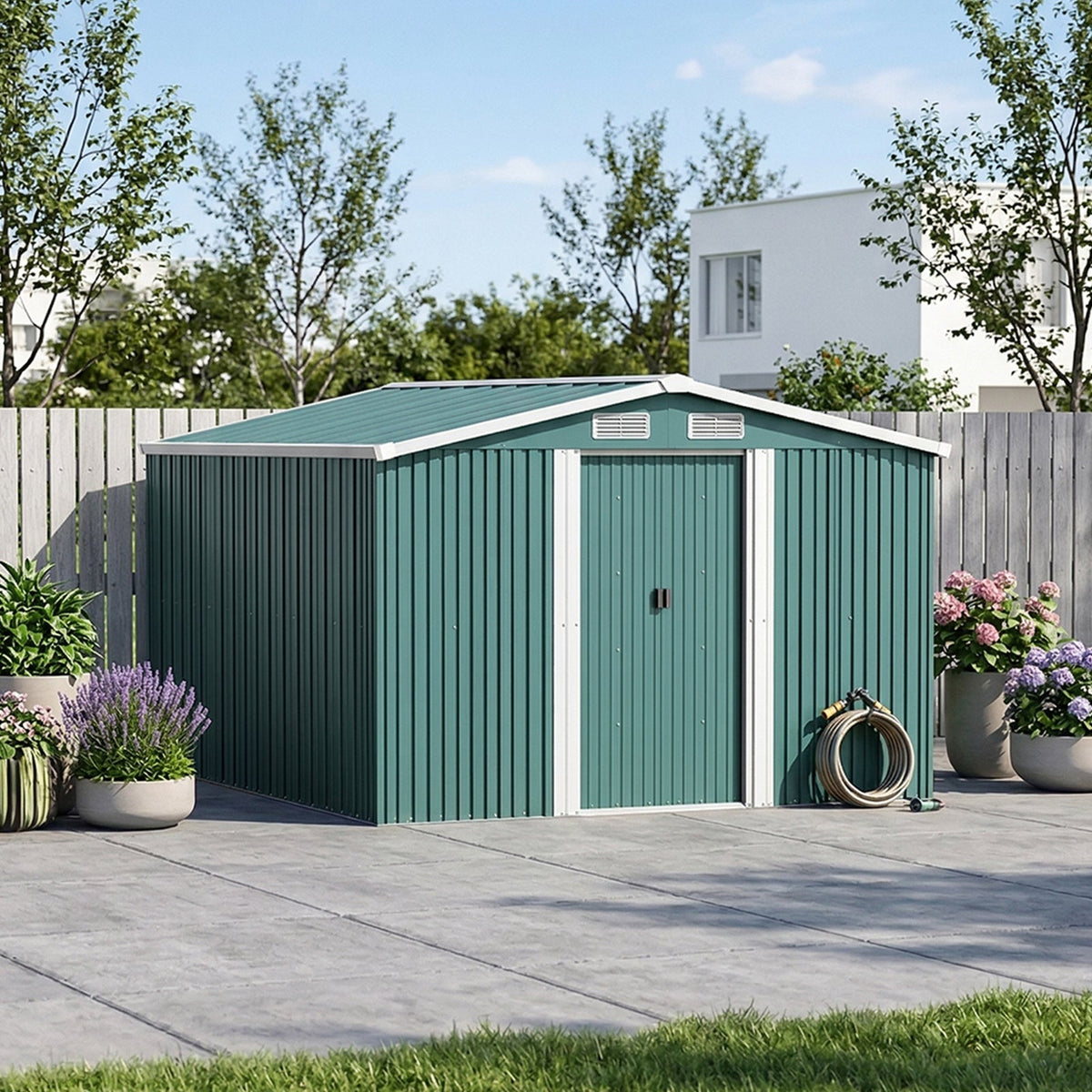 8 x 10 ft Metal Garden Storage Shed with Apex Roof & Double Doors