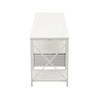 160cm White TV Stand with 2 Fabric Drawers & Open Shelves