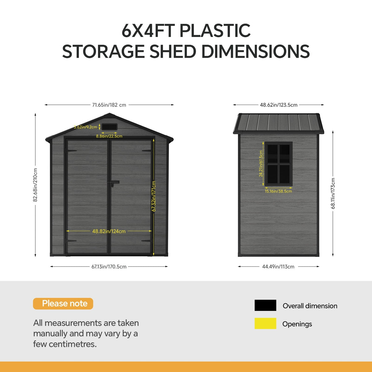 6 x 4 ft Plastic Garden Storage Shed with Apex Roof & Padlockable Double Doors