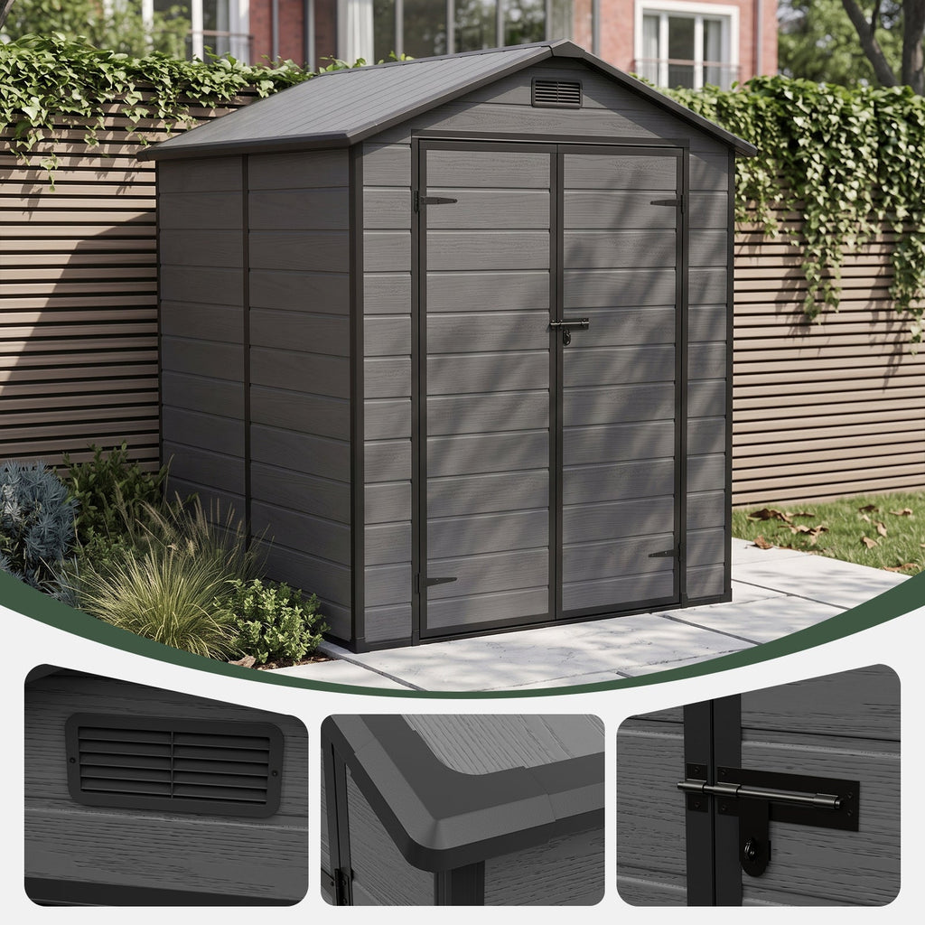 6 x 6 ft Plastic Garden Storage Shed with Apex Roof & Double Doors