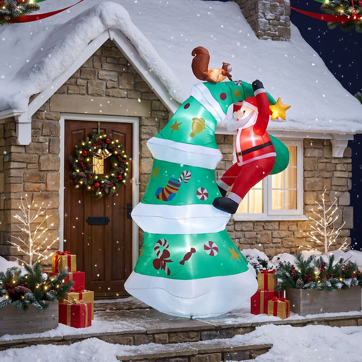 3m Christmas Tree Inflatable with Climbing Santa & LED Lights
