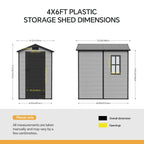 4 x 6 ft Plastic Garden Storage Shed with Apex Roof & Lockable Door