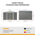 10 ft Wide Metal Garden Storage Shed with Apex Roof