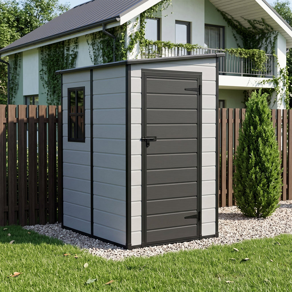 4 x 5 ft Plastic Garden Storage Shed with Pent Roof & Lockable Door