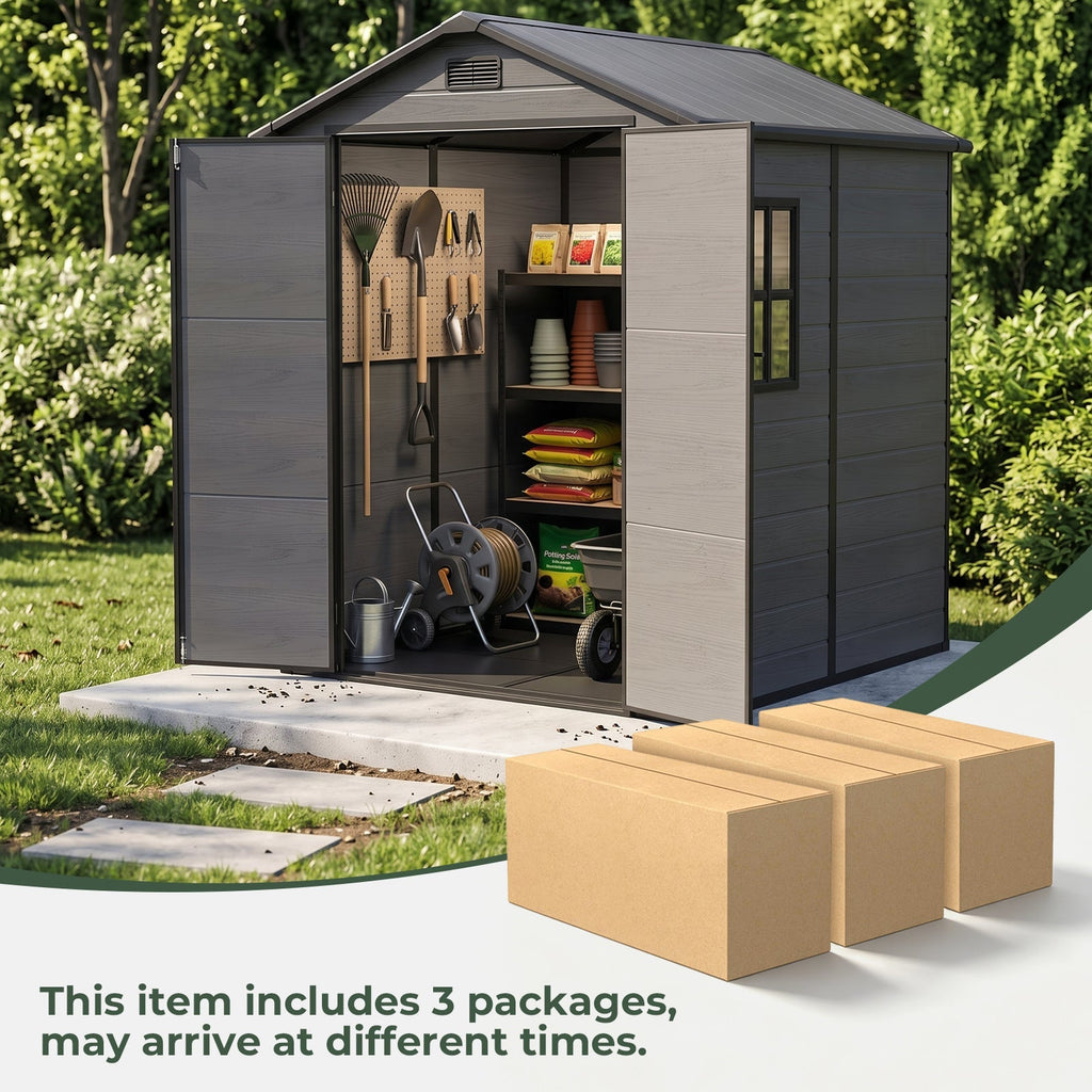 6 x 6 ft Plastic Garden Storage Shed with Apex Roof & Double Doors