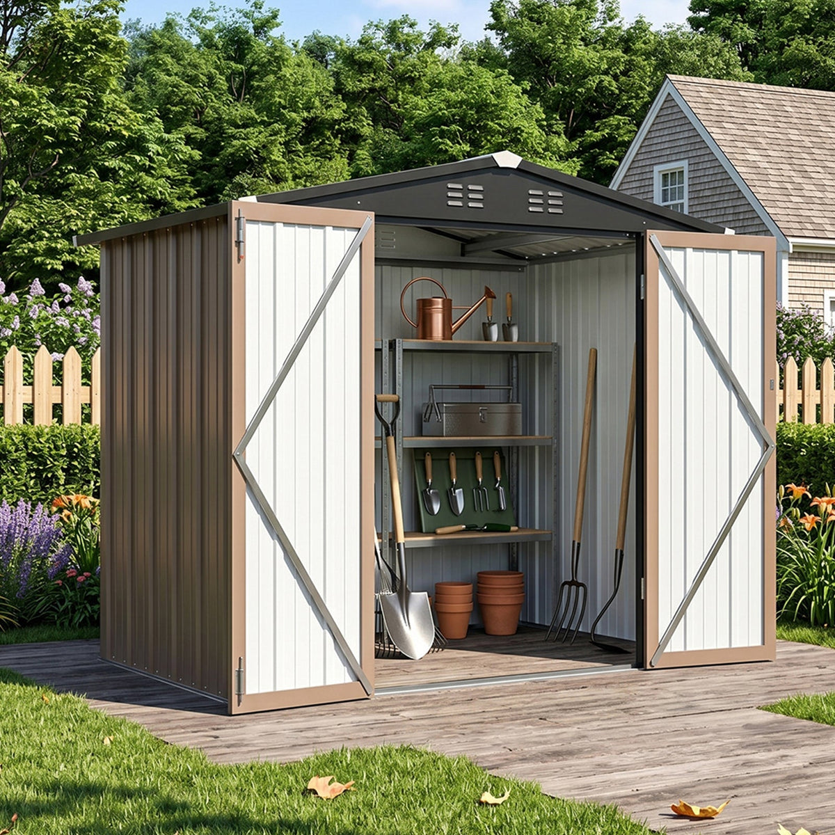 6 x 4 ft Apex Roof Garden Tool Shed With Lockable Doors